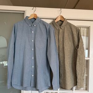 Pair of Octobre Editions Men's Blue and Brown Button-Up Shirts